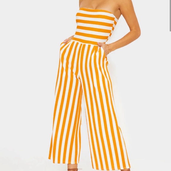 Pretty Little Thing Mustard Bandeau Jumpsuit - New without tags Size 8 (M) - Picture 1 of 7